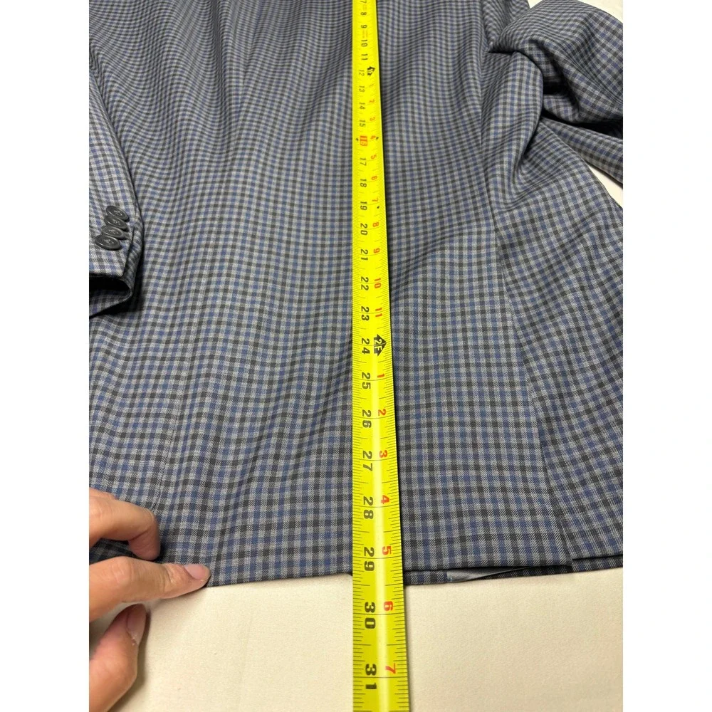 Peter Millar Mens 44S Wool Sport Coat Blazer Blue Grey Check Made in Canada